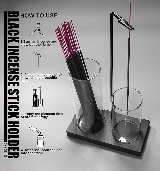 2 in 1 Incense Holder for Sticks Incense Burner Holder with Storage,Glass Upside Down Incense Holder for Sticks with Glass Ash Catcher for Meditation Yoga Spa Room Home Decor[Black] - Bloomnest