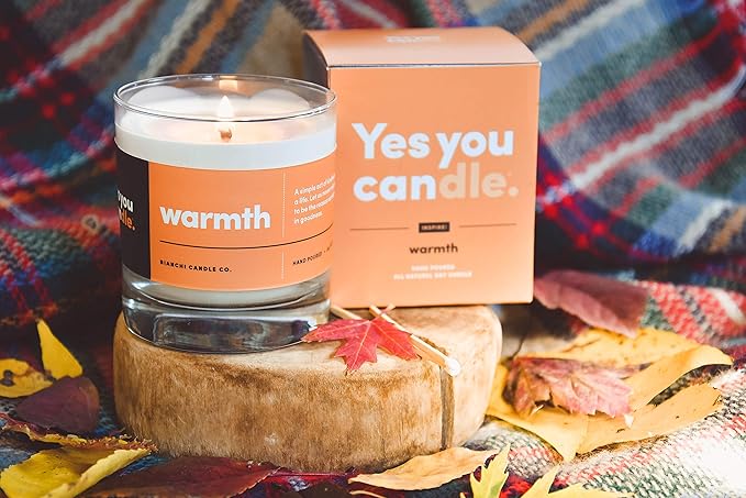 Warmth, Inspirational 8oz Highly-Scented Soy Candle, Made in USA, Great Message, Pure Essential Oils, Aromatherapy, 100% Pure, Buttered Rum & Tangerine - Bloomnest