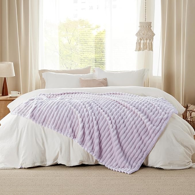 Bedsure GentleSoft Lavender Fog Fleece Blanket for Couch - Cozy Soft Blankets for Women, Cute Small Throws for Girls, 50x60 Inches - Bloomnest