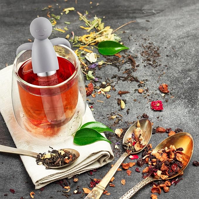 Hicarer 2 Pieces Tea Infuser for Loose Tea Cute Fine Mesh Tea Strainer Stainless Steel Tea Filter Ball Tea Diffuser Steeper for Teacups Teapots (Gray,Dark Brown)