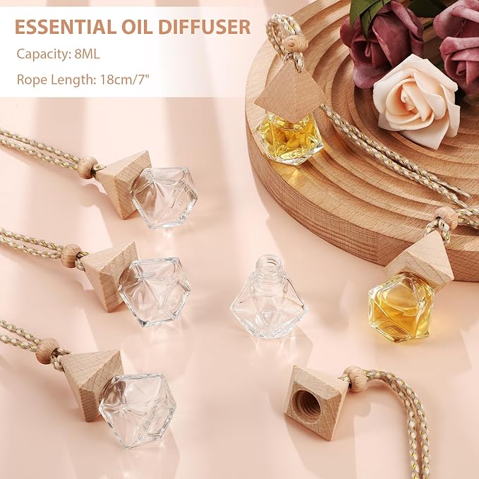 Demissle 50 Pcs Hanging Car Air Freshener Car Diffuser Bottles Empty Glass Perfume Diffuser Bottles Pendant Bulk for Essential Oils Fragrance Aromatherapy Bottle Ornament(Diamond and Triangle) - Bloomnest