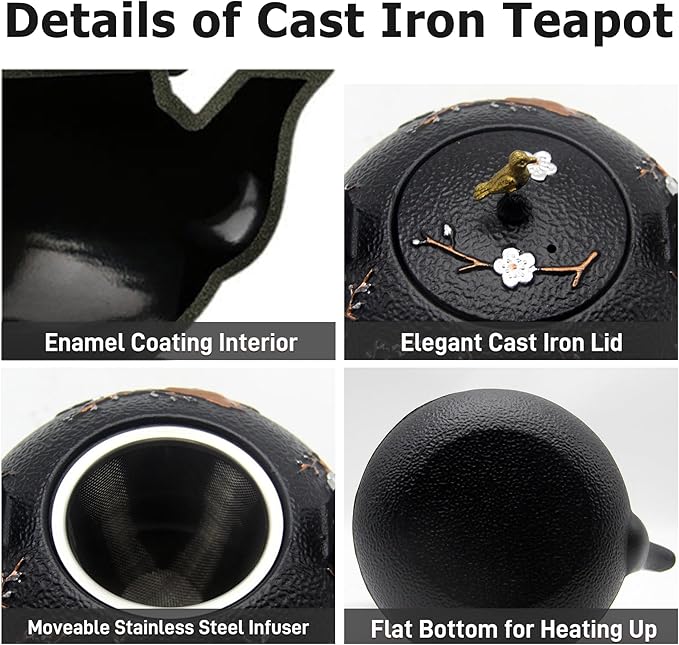 Cast Iron Kettle Teapot, Japanese Style Tetsubin, Cast Iron Tea Kettle with Stainless Steel Infuser for Loose Tea, Internal Enamel Iron Tea Pots for Stovetop Safe(40.2oz/1200ml) - Bloomnest