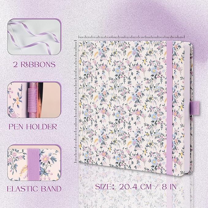 TIEFOSSI Dotted Journal Notebook, Dot Grid Notebook for Women Men, Fabric Flower Journal, 160 GSM Thick Paper, 160 Numbered Pages, 8 x 8 Square Diary - Bloomnest