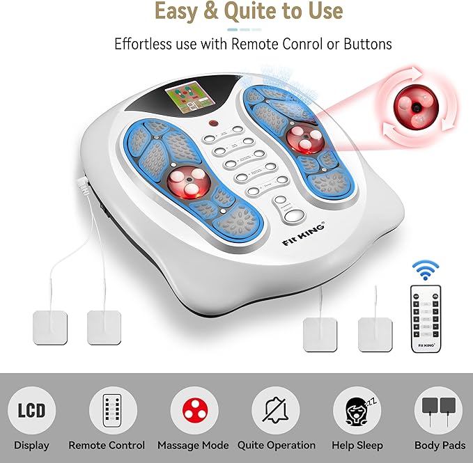 FIT KING Neuropathy Pain Relief for Feet Massager, EMS Foot Massager for Neuropathy with TENS Pads, Foot Circulation Stimulator for Plantar Fasciitis, Diabetes Feet Pain Relief - Bloomnest