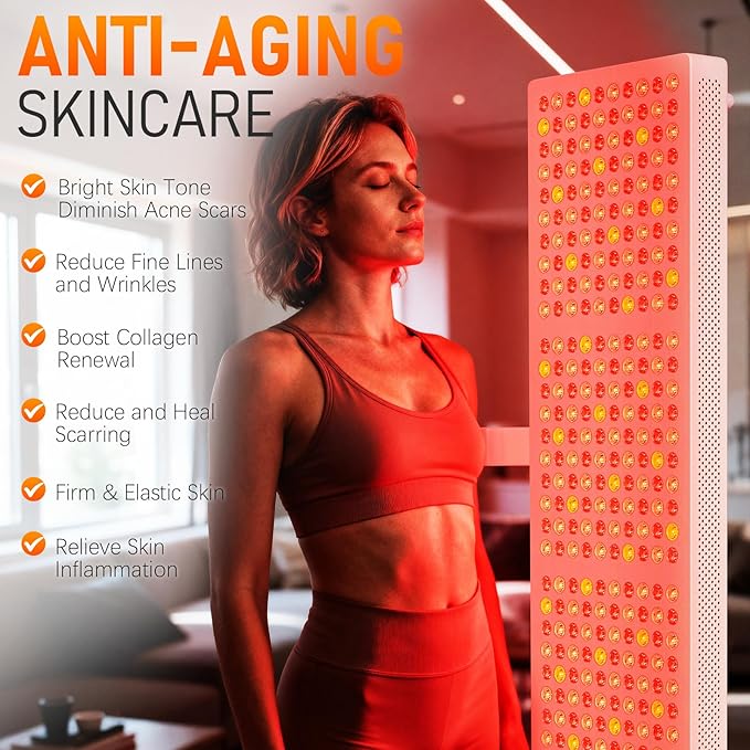 Red Light Therapy for Body and Face, 630nm 660nm 810 nm 830nm 850nm Near Infrared Light Panel with Adjusteble Stand and Timer,300LEDs for Home Use(White)
