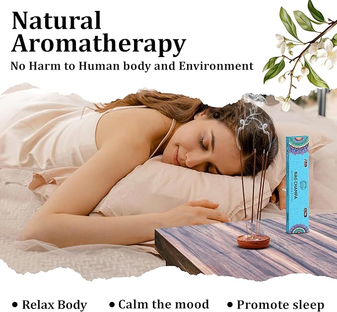 Raajsee Nag Champa Incense Sticks (180 gm), 100% Pure Organic Natural Hand Rolled Free from Chemicals - Nag Champa Incense is Perfect for Aromatherapy, Cleansing, Meditation (Pack of 12) - Bloomnest