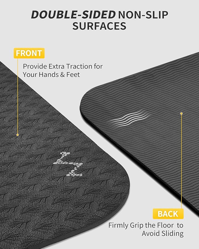 CAMBIVO Large Yoga Mat (6'x 4'), Extra Wide Workout Mat for Men and Women, Yoga Mat Thick 1/3 &1/4 Exercise Mats for Home Workout, Yoga, Pilates (Black,1/4 inch) - Bloomnest