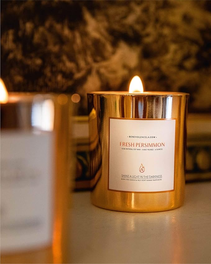 Benevolence LA Fresh Persimmon Wood Wick Candles | Soy Scented Christmas Candles for Home | Holiday Candle Gifts for Women and Men | Home Fragrance | Aromatherapy | 8oz, 45 Hour Burn - Bloomnest