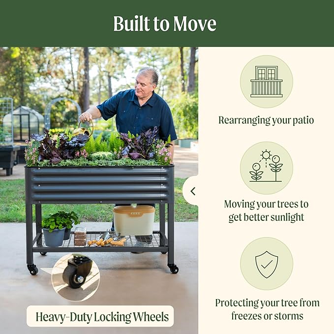 Rolling Elevated Raised Garden Bed-V Series, 2' x 6' Garden Beds with Legs & Storage Rack for Patio & Porch, 1000 Lbs Weight Capacity, Outdoor Planter Box for Vegetables Flower Herbs, Modern Gray - Bloomnest