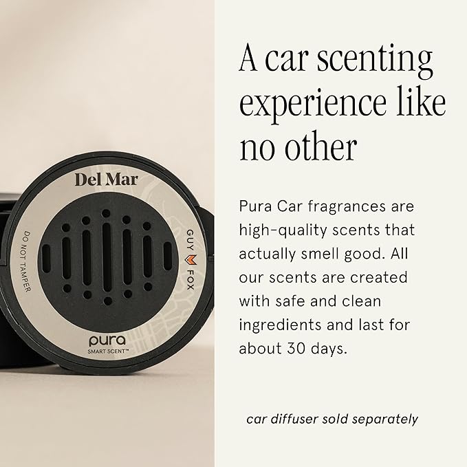 Pura & GUY FOX Car Scent Refill - Fragrance for Pura Car Diffuser - Clean & Safe Luxury Diffuser Scent - Long-Lasting Fragrance for 30 Days of Aroma - Spring & Summer Refills - Del Mar - Bloomnest