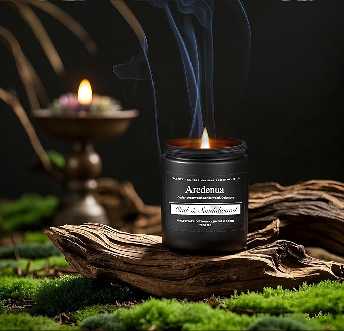 Oud & Sandalwood Candle – Luxurious Soy Scented Candles for Home & Office, Clean Burn, Long Lasting, Aromatherapy Candle for Men & Women, Rich Oud & Sandalwood Aroma - Bloomnest