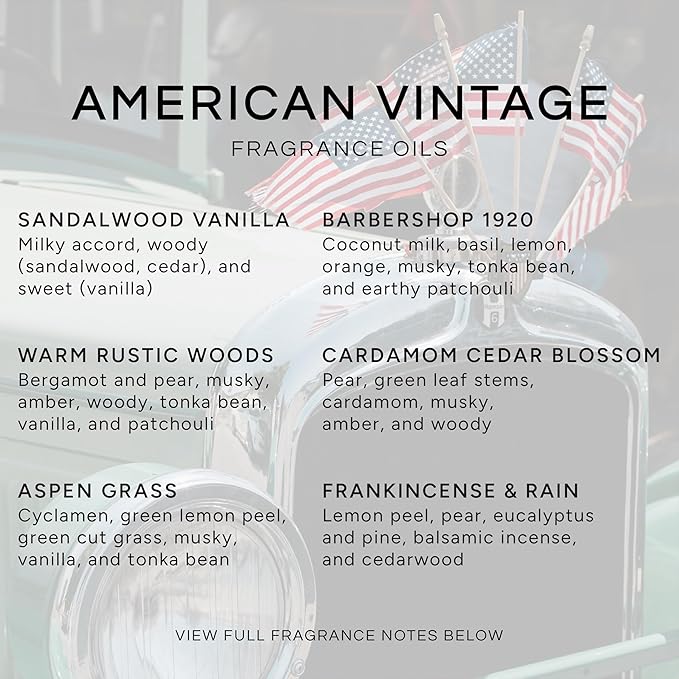 Eternal Essence Oils American Vintage Set of 6 Premium Fragrance Oils - Sandalwood Vanilla, Frankincense & Rain, Cardamom Cedar Blossom, Aspen Grass, Warm Rustic Woods, and Barbershop 1920-10ML - Bloomnest