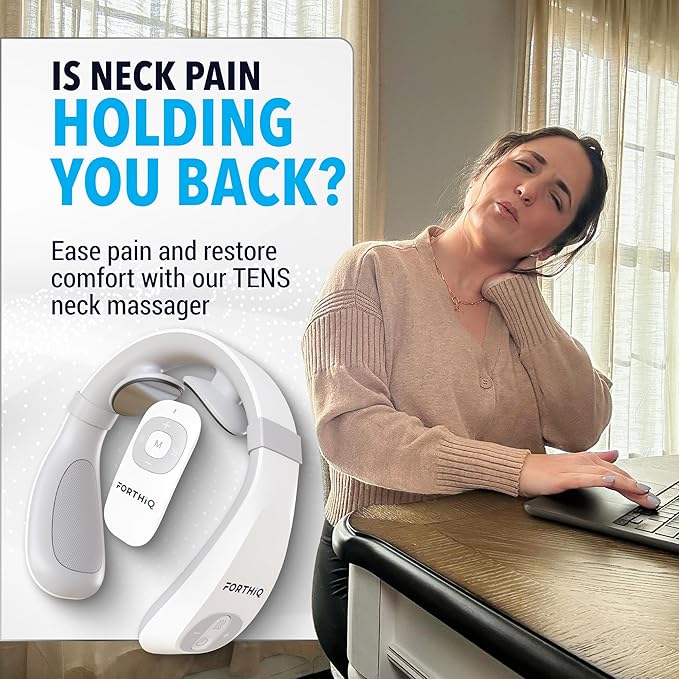 FORTHiQ Neck TENS Machine with Heat, Electric Neck Massager for Pain Relief, 15 Levels Deep Tissue Massage, Portable and Soothing, FSA-HSA Eligible FORTHiQ