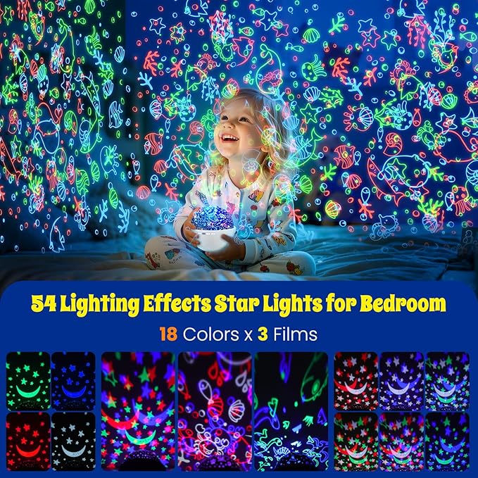 Night Light Projector,Night Light for Kids Room with Remote and Timer,360° Rotation,3 Projection Films,18 Light Modes,8 Lullaby Songs,Kids Night Lamp, Birthday Christmas Gifts for Boys Girls (White) - Bloomnest