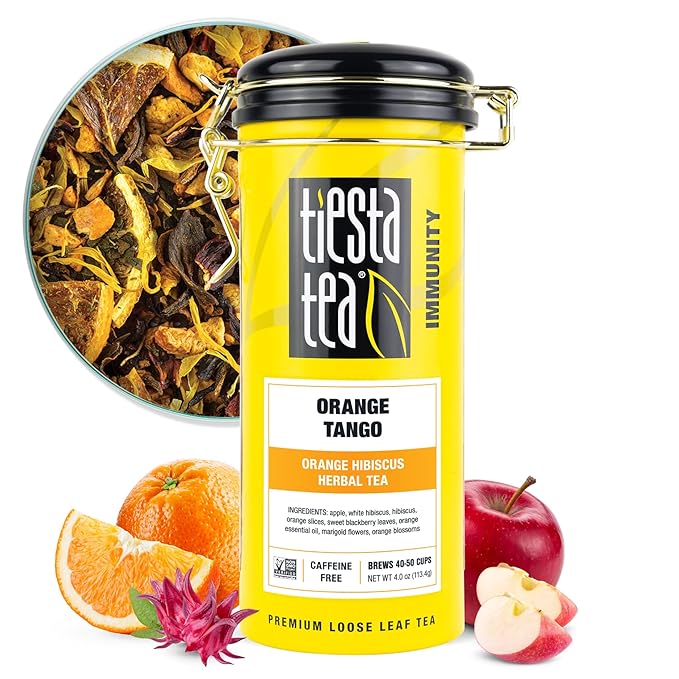 Tiesta Tea - Orange Tango, Loose Leaf, Orange Hibiscus Herbal Tea, Premium Non-Caffeinated Fruit Blend, Makes Hot or Iced & Up to 50 Cups, 4oz Refillable Tin - Bloomnest