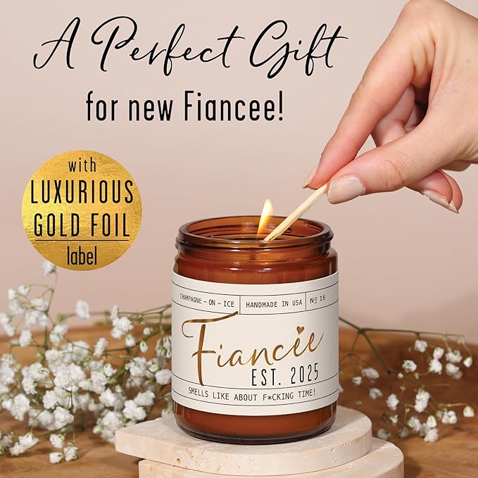 Fiance Gifts for Women, Engagement Gift - 'Fiancee Est. 2025' Soy Wedding Candle, w/Champagne on Ice - Infused w/Essential Oils I Engagement Gift for Her I Bridal Shower Gifts I 50Hr Burn, USA Made - Bloomnest