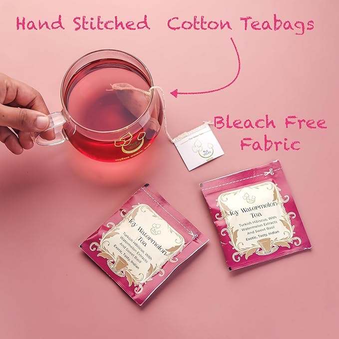 THE VEDAS Icy Watermelon Tea | Herbal Tea | Biodegradable Cotton Teabags | 40 Tea Bags(Pack of 2) - Bloomnest