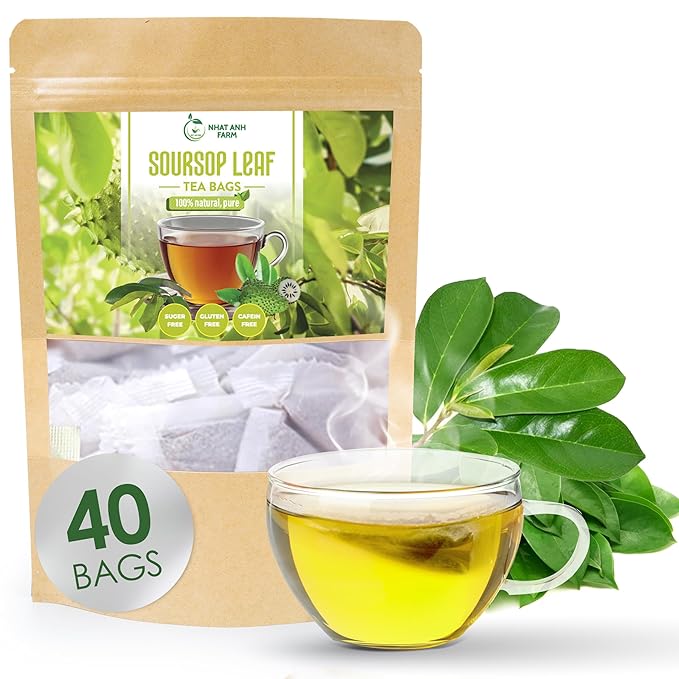 NHAT ANH FARM - Premium Soursop Leaves Tea Bags - Dried Soursop Graviola Leaves 40 Teabags, 2.5g/bag - Sugar/Caffeine/Gluten Free. Support Healthy Skin & Sleep - Bloomnest
