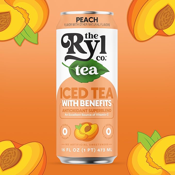 Ryl Iced Tea, Peach, Antioxidant Superblend, Zero Sugar, Low Carb, Zero Calorie Iced Tea, 16.0 Fl Oz (12-Pack) - Bloomnest