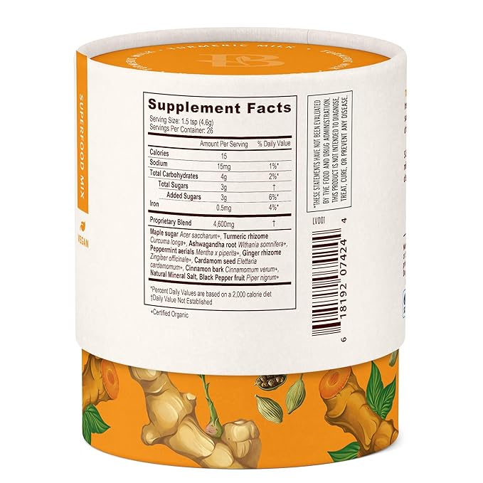 Banyan Botanicals Turmeric Milk – Organic Turmeric Latte Mix with Ashwagandha & Cardamom – Instant Caffeine Free Golden Milk with Maple Sugar – 4.3 oz, 26 servings –Non GMO Sustainably Sourced Vegan - Bloomnest