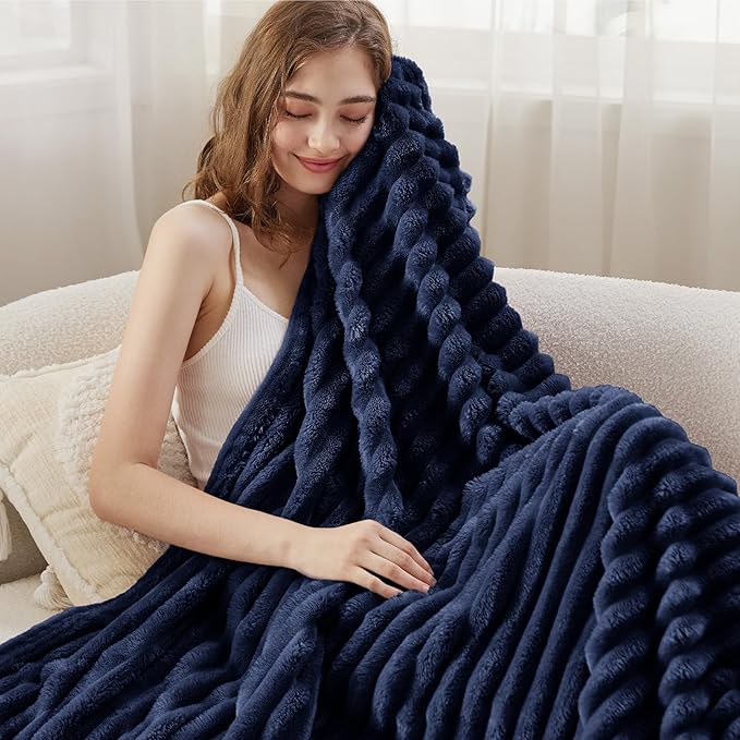 Bedsure GentleSoft Navy Blue Fleece Blanket for Couch - Cozy Soft Blankets for Women, Cute Small Throws for Girls, Navy, 60x80 Inches - Bloomnest