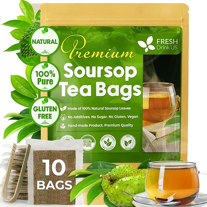 FreshDrinkUS, Premium 10 Soursop Graviola Leaf Tea Bags, 100% Natural & Pure from Soursop Leaves, Hoja Guanabana Herbal Tea. Made with Natural Material Tea Bags. No Sugar, No Caffeine, Vegan. - Bloomnest