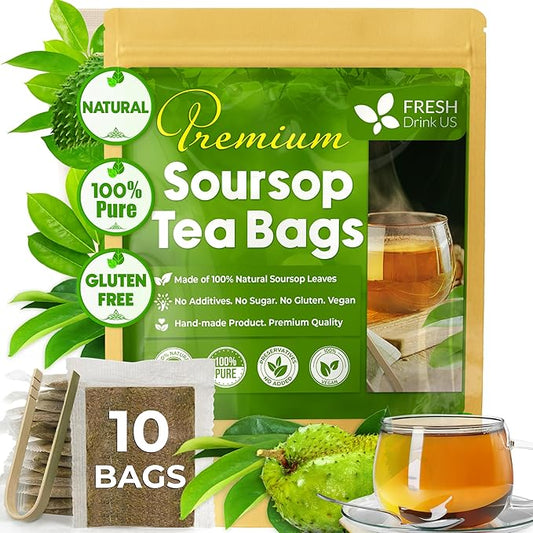 FreshDrinkUS, Premium 10 Soursop Graviola Leaf Tea Bags, 100% Natural & Pure from Soursop Leaves, Hoja Guanabana Herbal Tea. Made with Natural Material Tea Bags. No Sugar, No Caffeine, Vegan. - Bloomnest