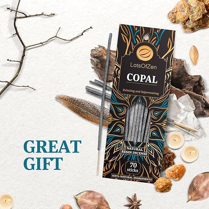Copal Incense Sticks (70 Pack) – Long Burning White Copal Resin Smudge Kit for Cleansing, Meditation, Rituals & Home Energy Refresh LotsOfZen