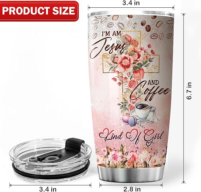 With Jesus In Her Heart And Coffee In Her Hand Insulated Stainless Steel Tumbler Flower Floral Christian Coffee Cup 20oz God Jesus Gifts For Women Religious Mug With Lid - Bloomnest