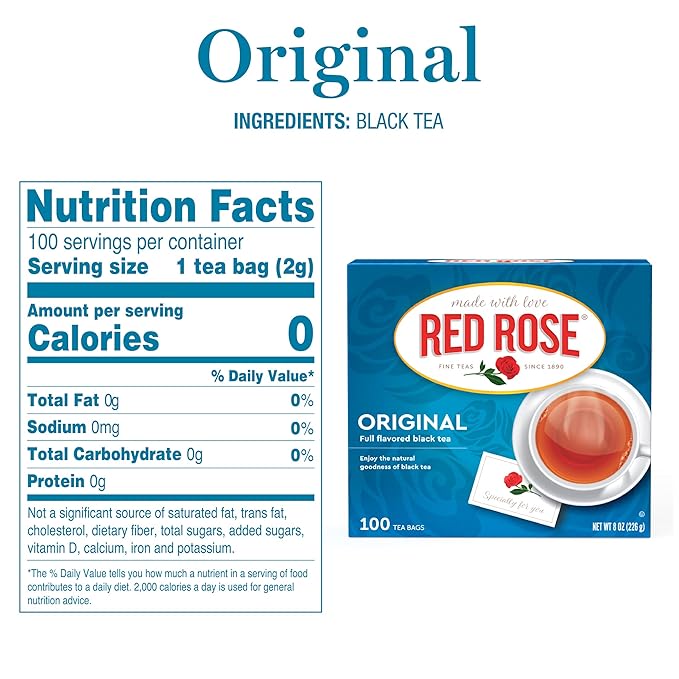 Red Rose Original Full Flavored Black Tea 8oz Box of 100 Tea Bags - Bloomnest