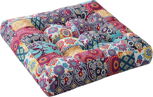 Boho Floor Pillow, Large Meditation Cushion for Adults, Square Pillows Seating for Yoga Living Room Tatami Sitting Home Decor, Memory Foam Added, 22x22 Inch, Multi Patchwork - Bloomnest