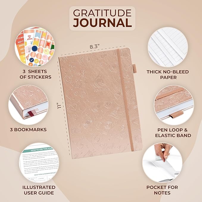 Clever Fox Gratitude Journal Large – Happiness, Positivity & Affirmation Journal – Inspirational Daily Notebook, 3 Months, 8.3x11” (Rose Gold) - Bloomnest