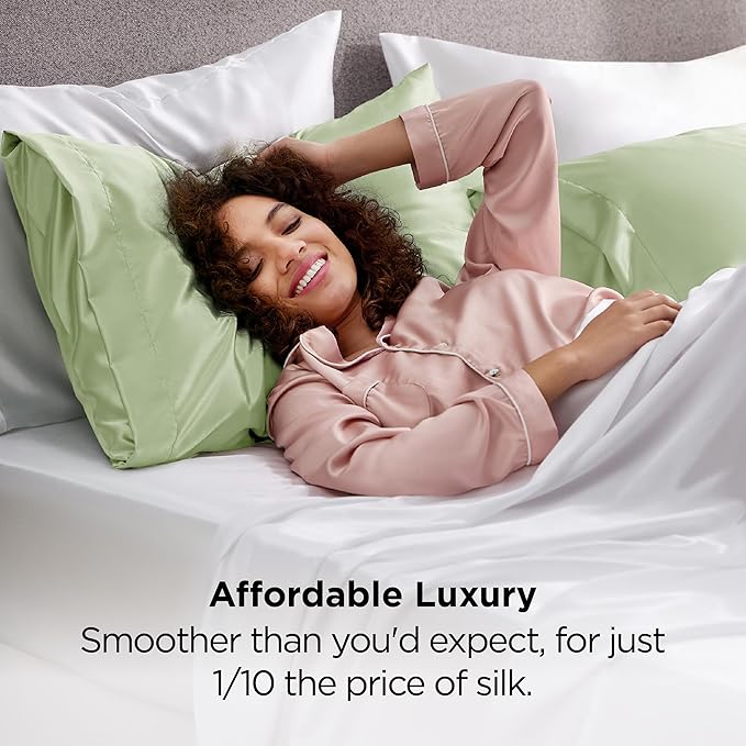 Bedsure Satin Pillowcases, Similar to Silk Pillow Cases Queen Size Set of 2, Pillow Case for Sleeping Women with Envelope Closure, Gifts for Women Men, Sage Green, 20x30 Inches, 2pcs - Bloomnest