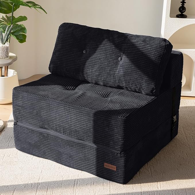 MAXYOYO Folding Sofa Bed, Convertible Sofa Bed with High-Density Support Foam, Portable 4 in 1 Fold Out Chair to Floor Lounger, Versatile Floor Couch for Living Room Bedroom, Black - Bloomnest