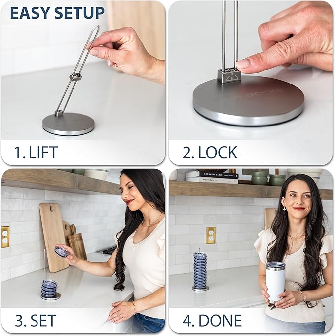Tumbler Lid Organizer for Cabinet & Countertop - Slim Space-Saving Lid Holder with 9" Sturdy Bar & Weighted, Non-Slip Base - Vertical Storage Cup Lid Organizer - Collapsible Lid Rack for 10 Lids - Bloomnest