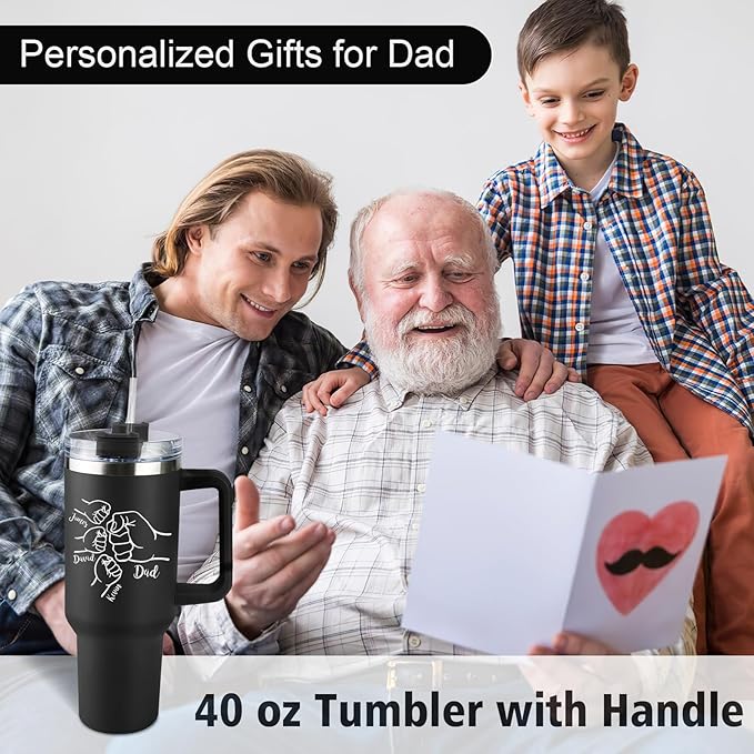 Custom Dad Tumbler with Kids Names, Personalized 40 Oz Tumbler with Handle and Straw, Personalized Birthday Gifts for Dad Husband - Bloomnest