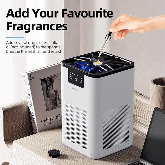 AROEVE Air Purifiers for Bedroom Air Purifier With Aromatherapy Function For Pet Smoke Pollen Dander Hair Smell 20dB Air Cleaner For Bedroom Office Living Room, MK06- White(Available for California) - Bloomnest