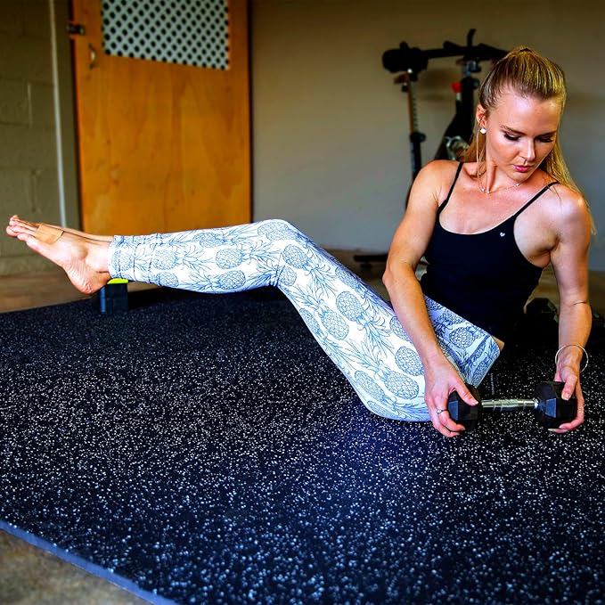 SUPERJARE 0.56'' Thick 6 Pcs 24 Sq Ft Rubber Top Exercise Equipment Mats, High Density EVA Foam Mats with Rubber Top, Interlocking Gym Flooring for Home Gym, Protective Workout Mat, Black/Blue - Bloomnest
