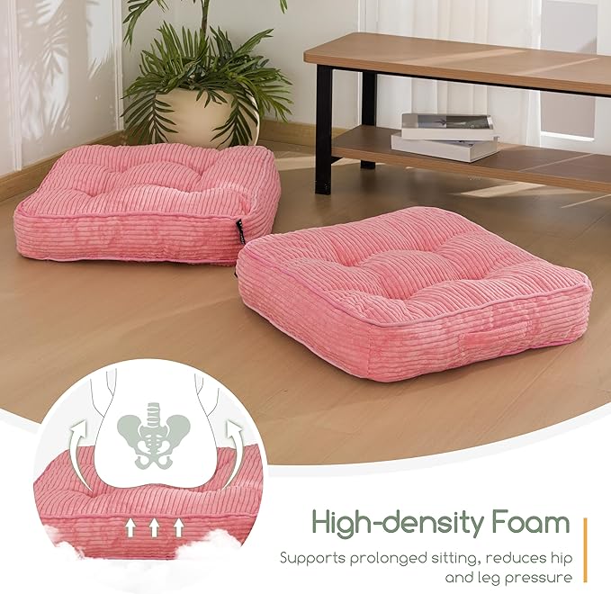HIGOGOGO Washable Floor Pillow Cushion for Adults, Meditation Cushion Pillow, Large Square Floor Sitting, Removable Tufted Corduroy Cover, for Tatami Living Room or Yoga, 22x22 Inch, Machine Washable - Bloomnest