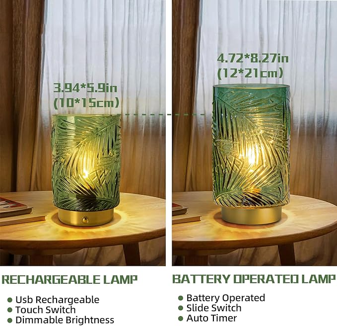 Rechargeable Battery Powered Lamp, Cordless Emergency Lamps for Power Outage, Decorative Small Accent Lamps for Entryway/Stairway/Bathroom/Corner, Dimmable Glass Battery Operated Table Lamp Indoor - Bloomnest