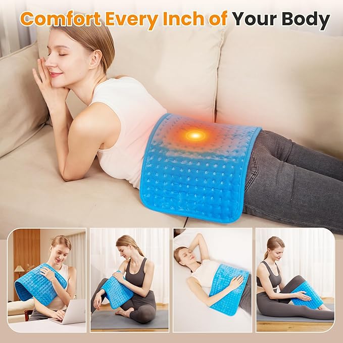 Electric Heating Pad for Back Pain Relief & Cramps - 6 Heat Settings,Auto Shut Off,Moist Heat Options,Portable Heated Pads for Neck/Shoulder Machine Washable Gift for Men Women,Blue,12"x24" - Bloomnest