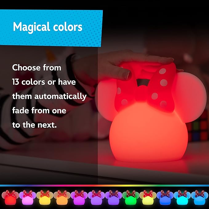Disney Minnie Mouse Squishy Light, Color Changing, Night Light for Kids, USB Lamp, Battery Operated, Dimmable, Ideal for Bedroom, Playroom, Living Room, and More, 66945 - Bloomnest