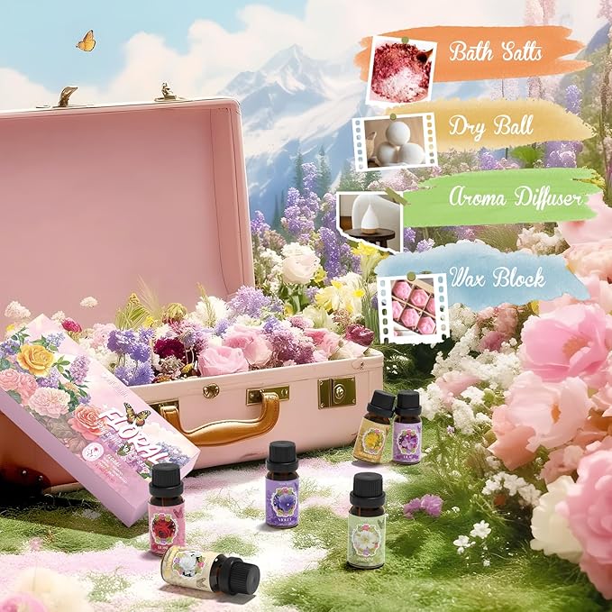 Floral Essential Oils Set, Fragrance Oil Gift Set for Diffuser, Natural Scent Diffuser Oil for Candle Making- Rose, Gardenia, Jasmine, Honeysuckle, Violet, Lilac - Bloomnest