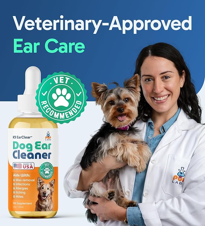 Ear Clear, Natural Dog Ear Cleaner and Infection Treatment for Dogs, Dog Drops for Itching, Irritation, & Wax Build-Up, 1 oz Bottle with Dropper - Bloomnest