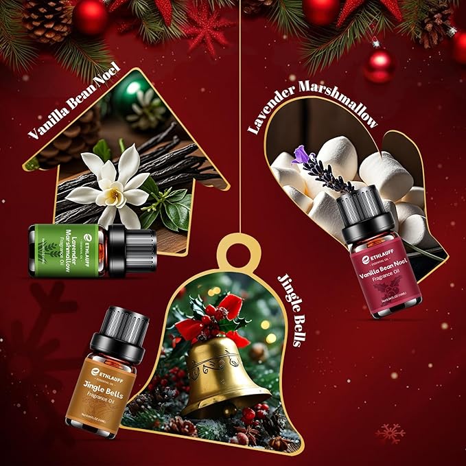 Fragrance Oil Christmas Set, Jingle Bells, Christmas Wreath, Xmax Tree, Gingerbread, Spice, Vanilla Bean Noel, Scents for Candle Soap Making Supplies, Essential Oil for Home - Bloomnest