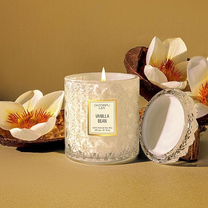 Chloefu LAN Vanilla Bean Highly Fragranced Candle Gifts for Women, Mothers Day Candle Gift, Natural Wax Candle for Home Scented, Up to 55 Hour Burn time - 8.1 Ounce Premium Soy Wax - Bloomnest
