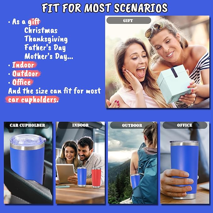 20 oz Tumbler with lid Double Wall Vacuum Insulated Tumblers Stainless Steel Coffee Mug Travel Coffee Tumbler Powder Coated Tumbler Cup Keep Hot&Cold - (Dark Blue 12 Pack) - Bloomnest