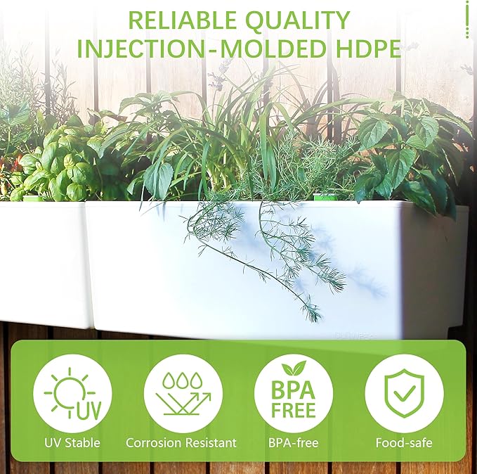 Glowpear Self Watering Planter Box - 23.6", White - UV Stable, Scalable Wall Mounts Plant Pot with Water Gauge, Indoor Outdoor for Vegetables, Flowers, Herbs, and Succulents, Gardening - Bloomnest