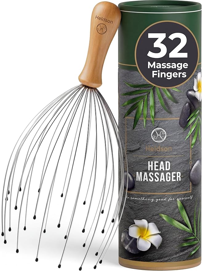 HELDSON® Premium Wire Head Massager Scalp Massage Tool - 32 Fingers Octopus Scratcher - Stress Relax Tickler - Hair Massagers Whisk - Headspa Equipment - Headscratcher Tickle Tools - Gift Men, Women Bloomnest