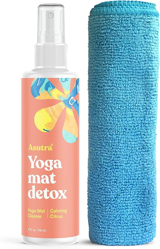 ASUTRA Yoga Mat Cleaner Spray (Calming Citrus), 4 fl oz - No Slippery Residue, Organic Essential Oils, Deep-Cleansing for Fitness Gear & Gym Equipment, Microfiber Towel Included - Bloomnest